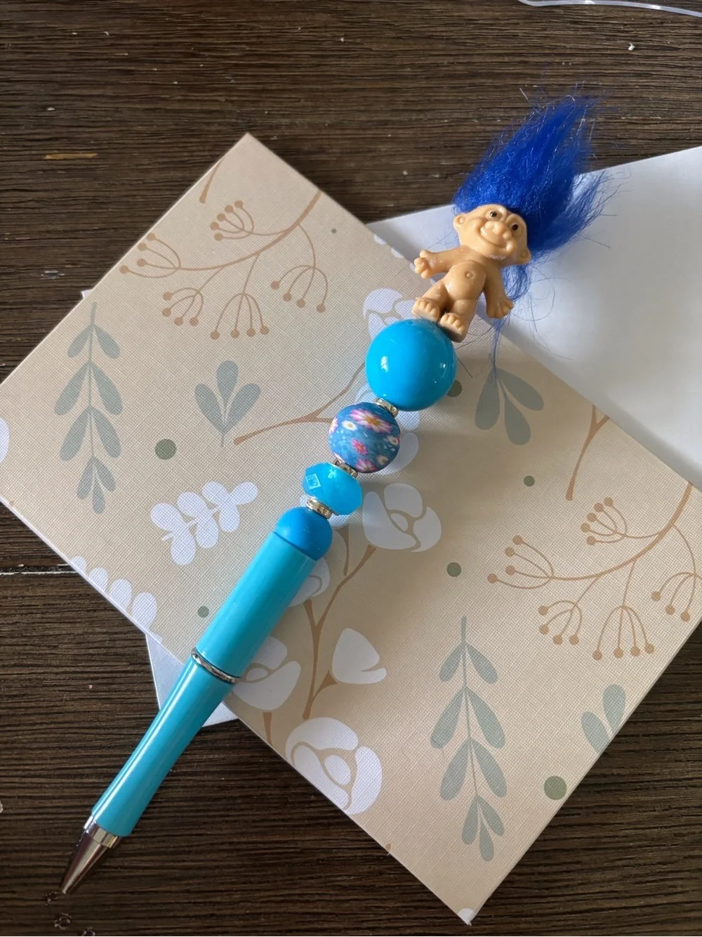 Blue Troll Doll handmade beaded Pen